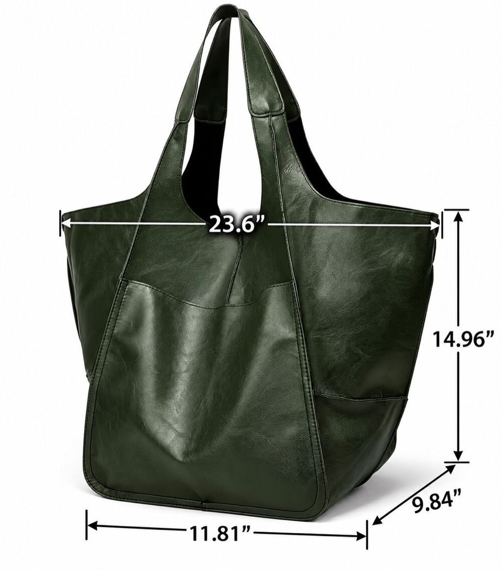 Italian Luxury Boutique Vegan Leather Tote Shoulder Bag Forest Green NWOT - Picture 3 of 7